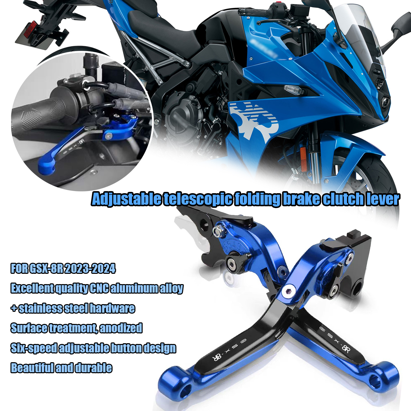 POUR GSX-8R GSX8R 2024 Nouvelles pièces de moto CNC levier d'embrayage de frein pliable rétractable réglable à 6 vitesses gsx-8r 2023-2024