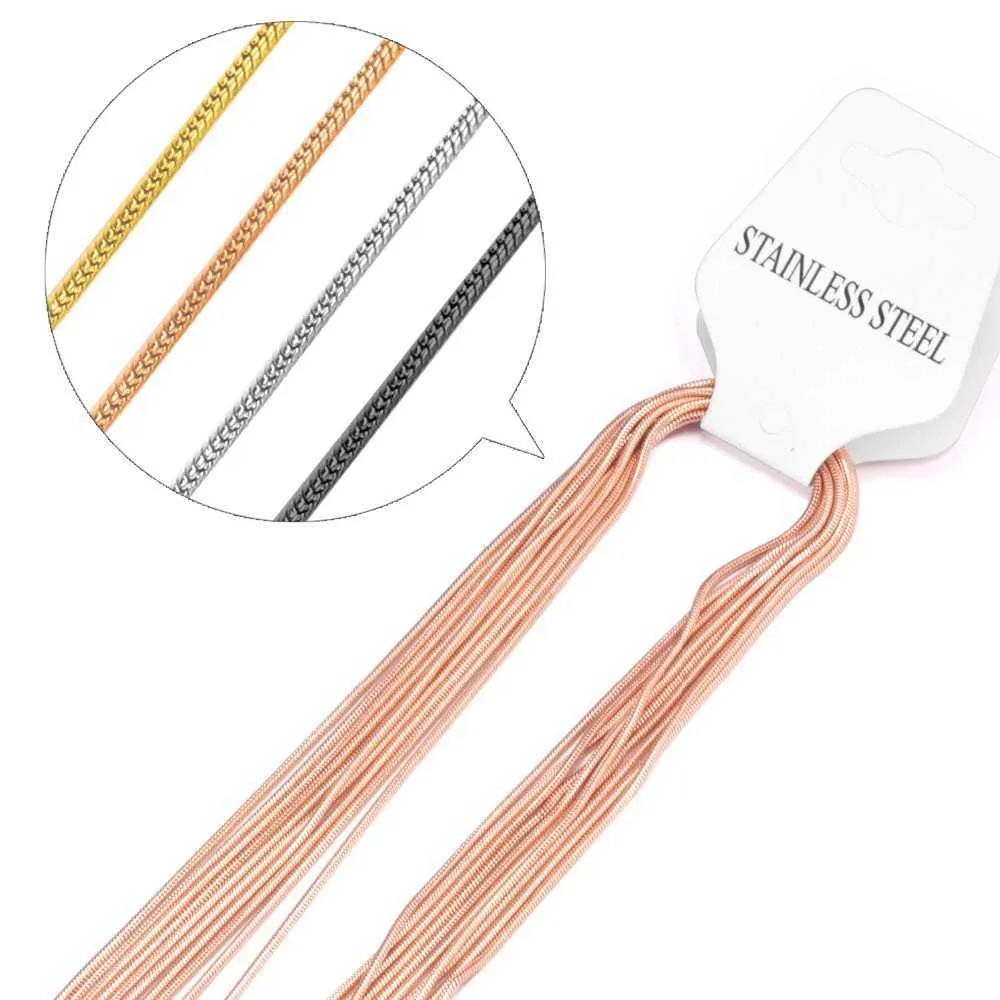 LUXUKISSKIDS Lot de 10 colliers serpent en acier inoxydable or rose/noir de 1 mm en gros, chaînes en vrac, bijoux qui ne se décolorent jamais_voghion.com