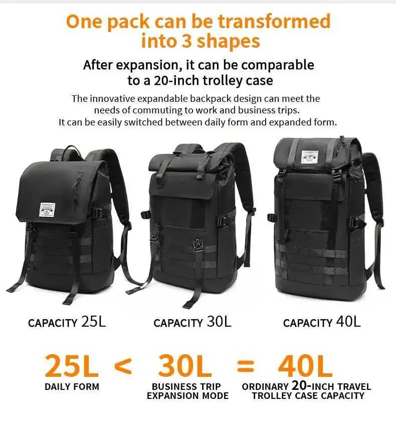 Zaino da viaggio sportivo 3 in 1 convertibile espandibile impermeabile di grande capacità per uomo con parte superiore arrotolabile e antifurto per laptop da 17 pollici_voghion.com