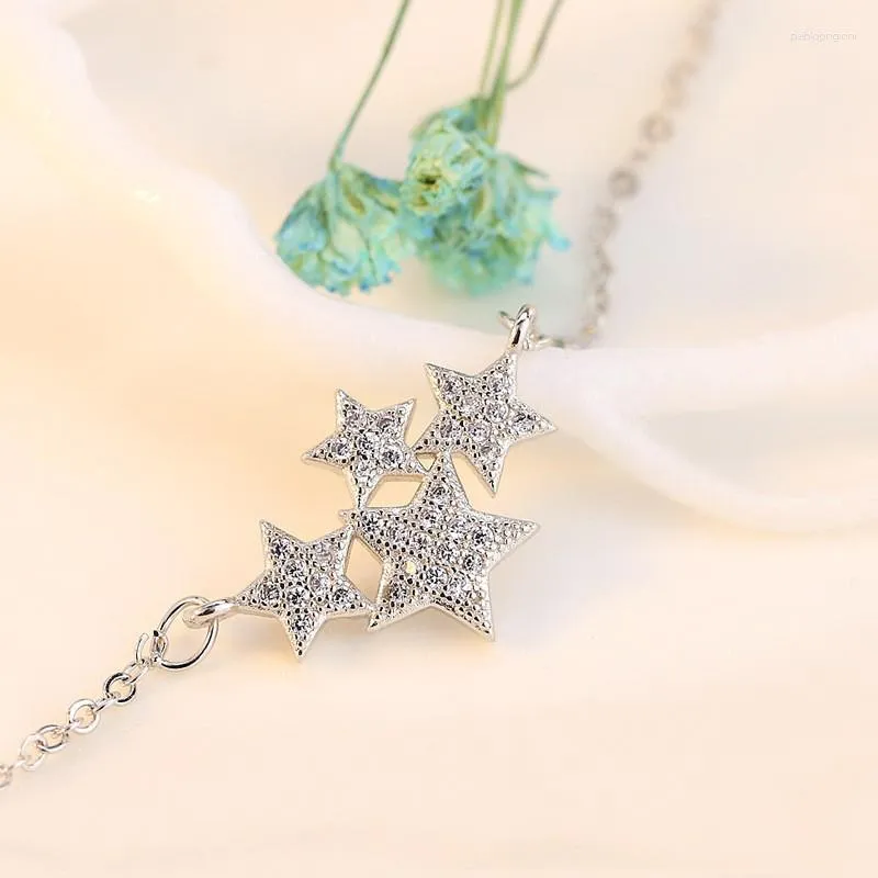 Ketten Sterling Silber Diamant Stern Halskette Frauen Hohl Fünfzackige Schlüsselbeinkette Party Geschenk Schmuck_voghion.com