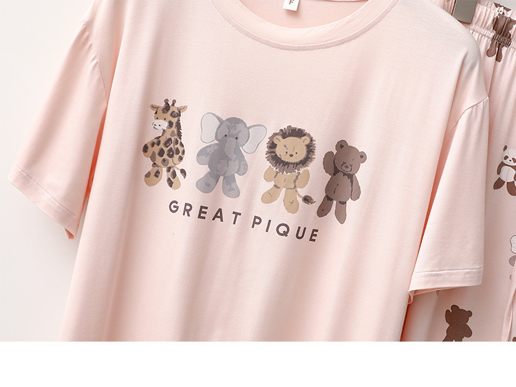 Vêtements pour femmes Printemps et été Modal Pyjamas Femmes Dessin animé Animal Manches Courtes Pantalon Mince Lâche Doux Confortable Ensemble de vêtements pour la Maison_voghion.com