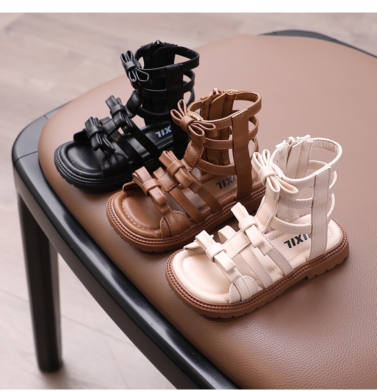 Little Girl Sweet Bow Princess Shoes 2024 Summer New Fashion Korean Edition Girls High Top Roman Sandals_voghion.com