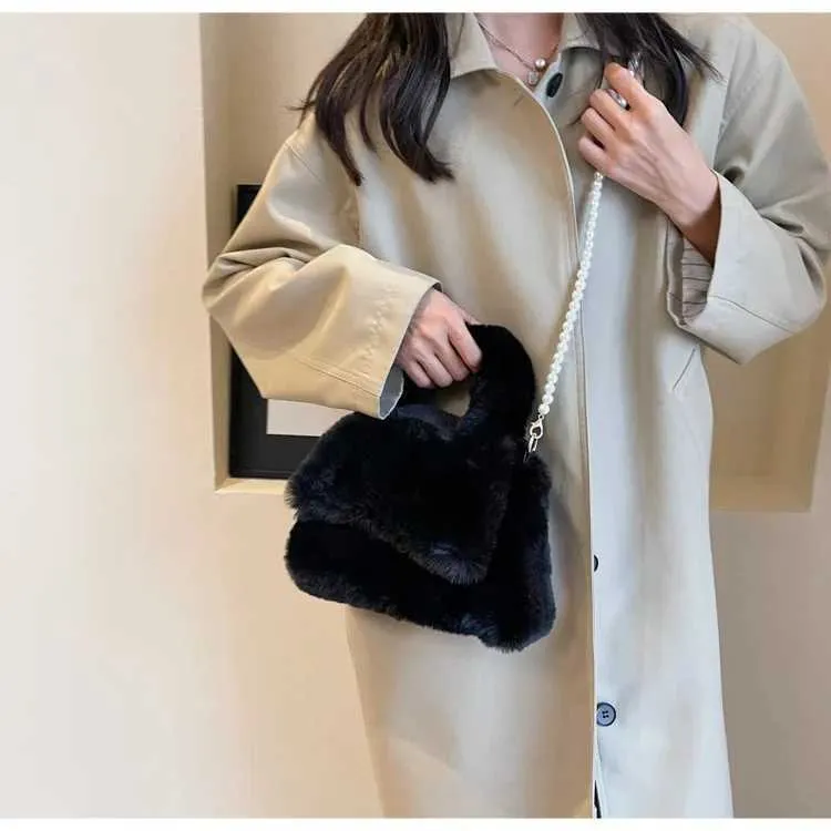 Borsa a mano in peluche donna borsa a tracolla morbida casual_voghion.com