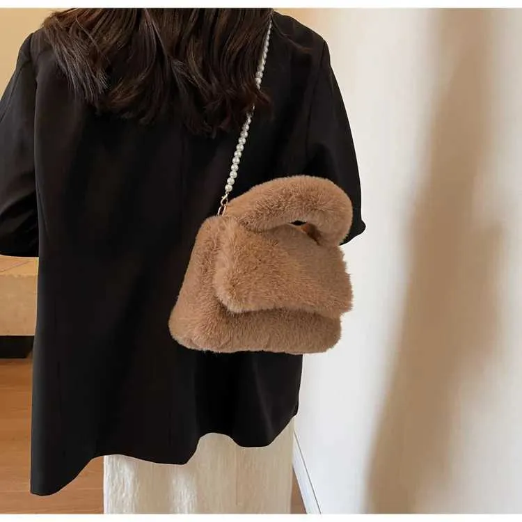 Borsa a mano in peluche donna borsa a tracolla morbida casual_voghion.com