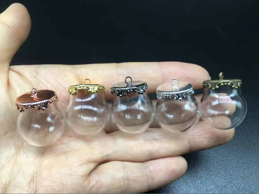 Anhänger Halsketten 10sets 20 15mm Miniatur Glas Globe Orbs Blase Metall Krone Basis Tablett Schmuck Halskette Lanugo Fläschchen_voghion.com