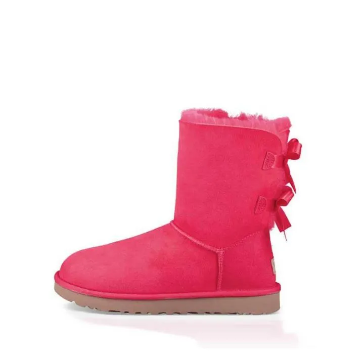winter designer boots girl classic s women snow boot ankle short bow mini fur black chesut pink Bowtie womens shoes size_voghion.com