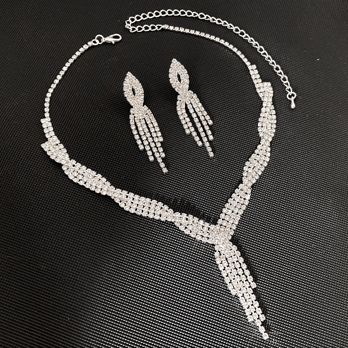 Set di gioielli da sposa in cristallo da 2 pezzi, collana con nappe e orecchini in strass, per donne e ragazze, per feste di ballo_voghion.com