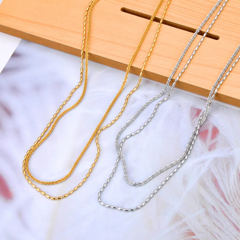 Correntes FlyMango 316L Aço Inoxidável Dupla Camada Corrente Gargantilhas Colar Para Mulheres Banhado A Ouro Hipérbole Colar Moda_voghion.com