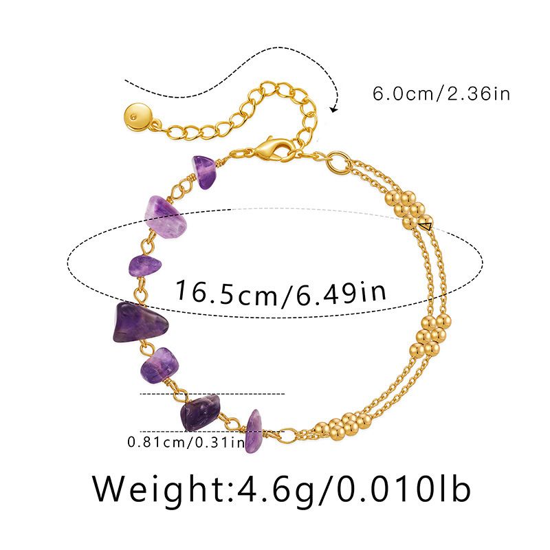 Purple Natural Crystal Gravel Splicing Design Luck Beads Ball Chain K Real Gold Plated Bracelet_voghion.com