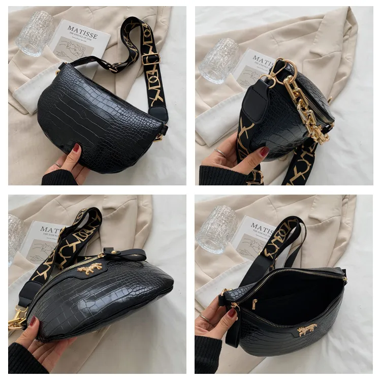 Thick Chain Women's Waist Fanny Pack Fashion Crossbody Chest Bags Female Belt Crocodile Shoulder Bag_voghion.com
