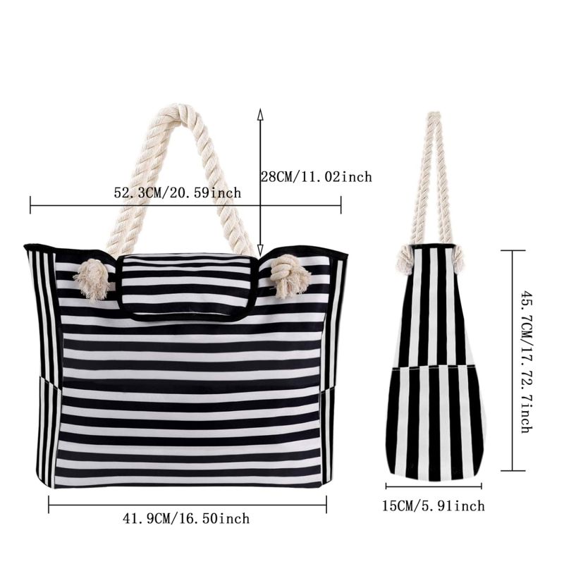 Lässige gestreifte Canvas-Tasche Damen, große Kapazität, Umhängetasche, tägliche Einkaufstasche, Studenten-Büchertasche_voghion.com