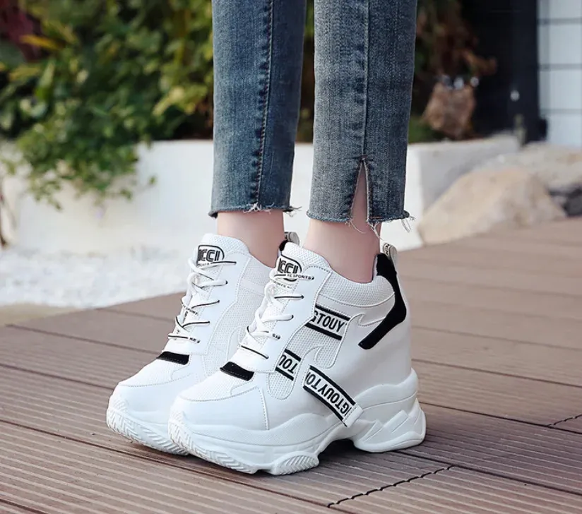 Heiße Verkäufe Trendy Schuhe High Top Sneakers Frauen Plattform Stiefeletten Korb Femme Chaussures Femmes Höhe Erhöhen_voghion.com