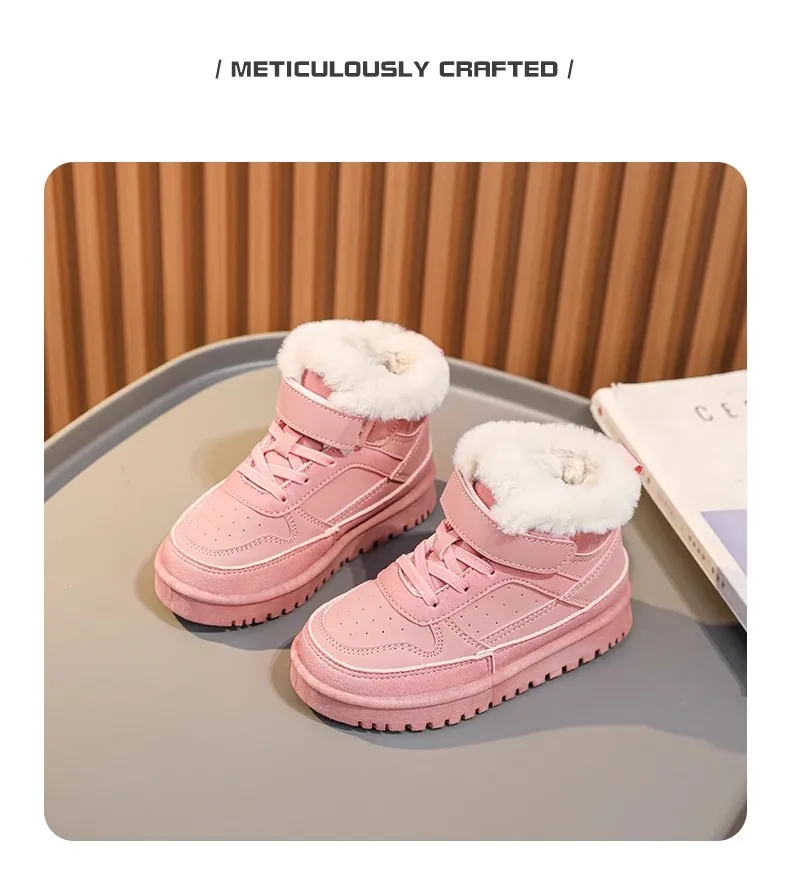Warm Boys Girls Winter with Fur Kidsnest Kids Snow Boots Children Soft Bottom Shoes Sizes US11C-US6Y_voghion.com