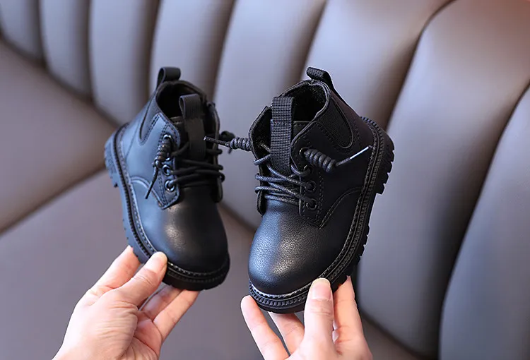 Kinder Leder Wasserdichte Kinder Turnschuhe Schwarz Weiß für Baby Mädchen Stiefel Kleinkind Jungen Schuhe Cutefeet Schule_voghion.com