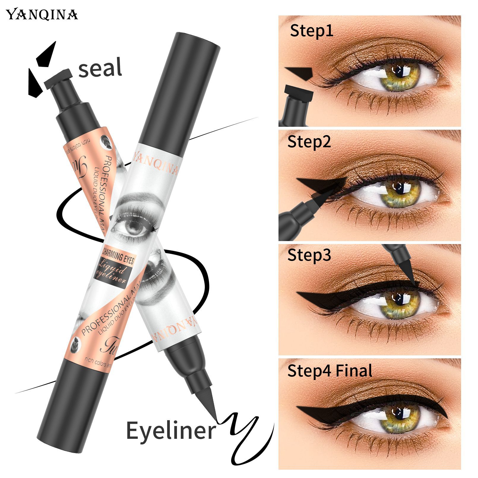 YANQINA Seal vandfast og ikke-udtværende dobbeltstempel eyeliner makeup_voghion.com