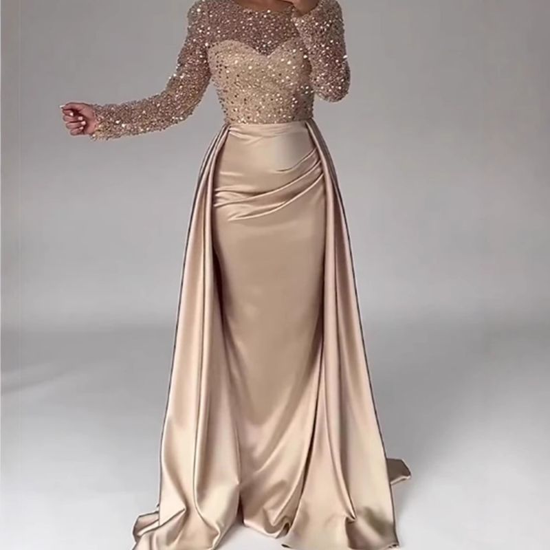 Robe de soirée à paillettes pour femme, tenue de banquet, manches longues, tempérament, mondaine, hôte de réunion annuelle, Aura Queen