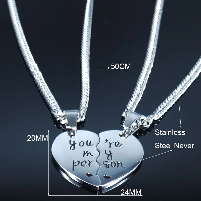 Colliers pendentifs 2pls You Are My Person Collier couple en acier inoxydable femmes hommes couleur argent bijoux Cadenas_voghion.com