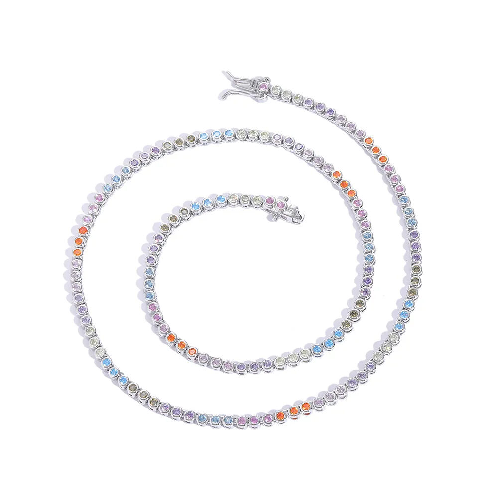 Cadenas de 2 mm con forma de bola circular de colores, cadena de circonitas con brillantes, collar de latón con efecto helado, joyería de moda de hip hop BN107_voghion.com