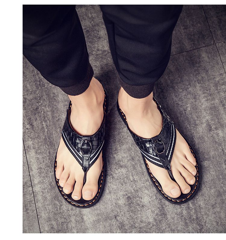 Summer fashion casual sandals leather beach shoes, clip on men's anti slip and trendy slippers, herringbone slippers_voghion.com