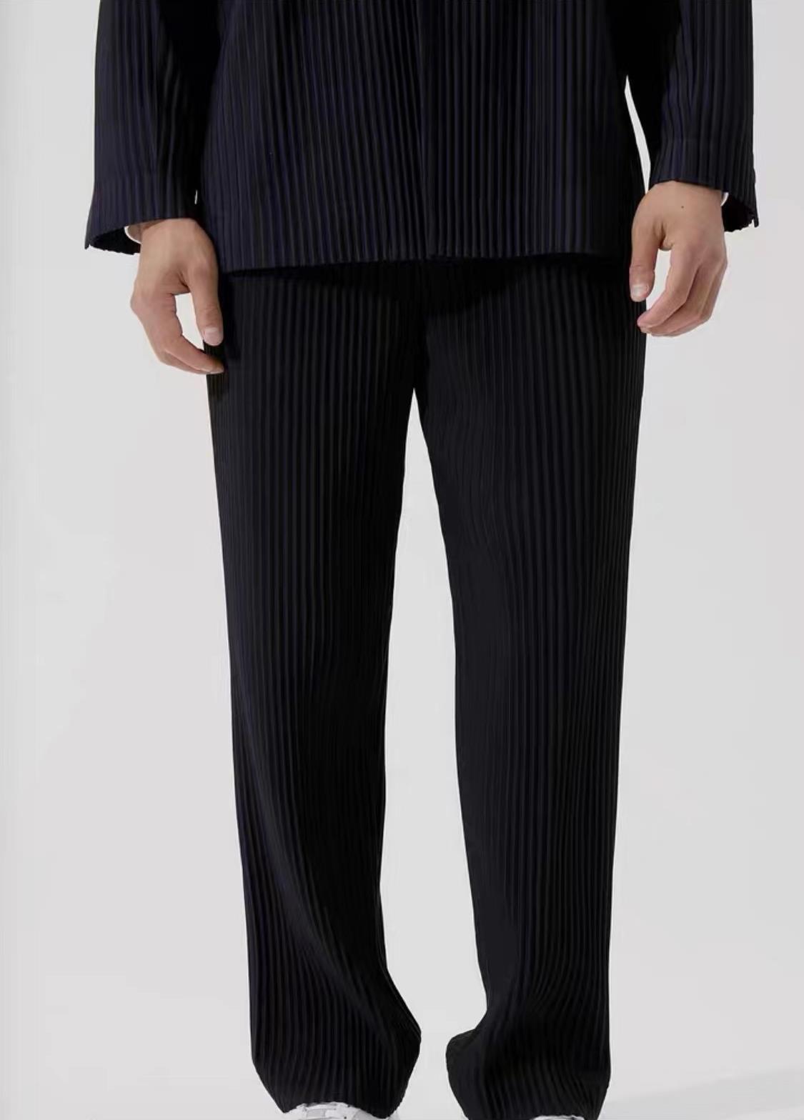 Abbigliamento da uomo pantaloni a pieghe tre pieghe, pantaloni larghi a pieghe a gamba larga, pantaloni a gamba dritta autunnali, drappeggi per le gambe da uomo_voghion.com