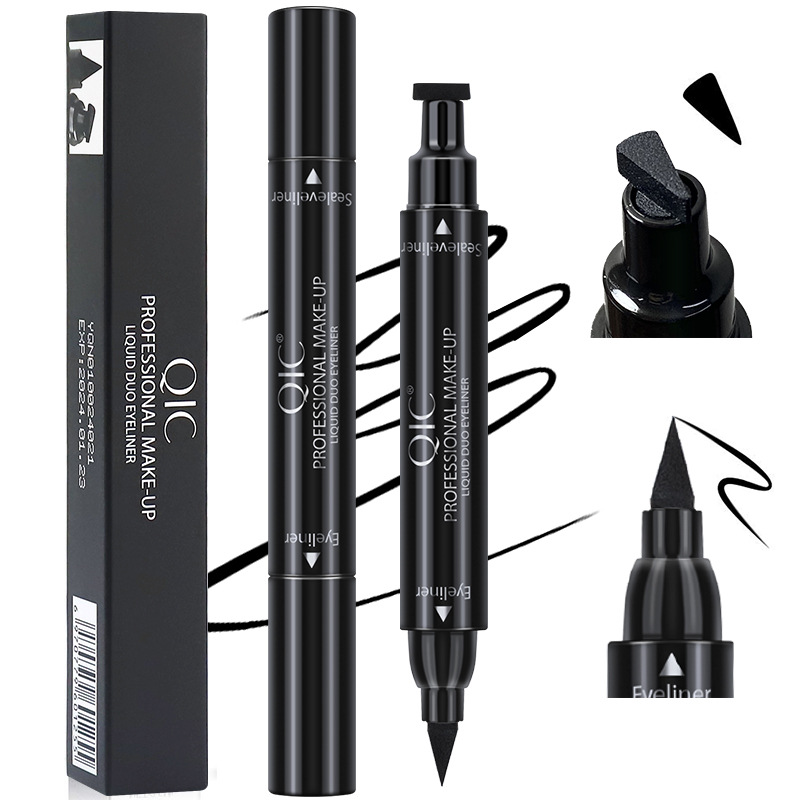 QIC Qini color cu cap dublu, rezistent la apă, uscare rapidă, 2 în 1, triunghi, sigiliu cu aripă, creion lichid pentru ochi, sud-est_voghion.com
