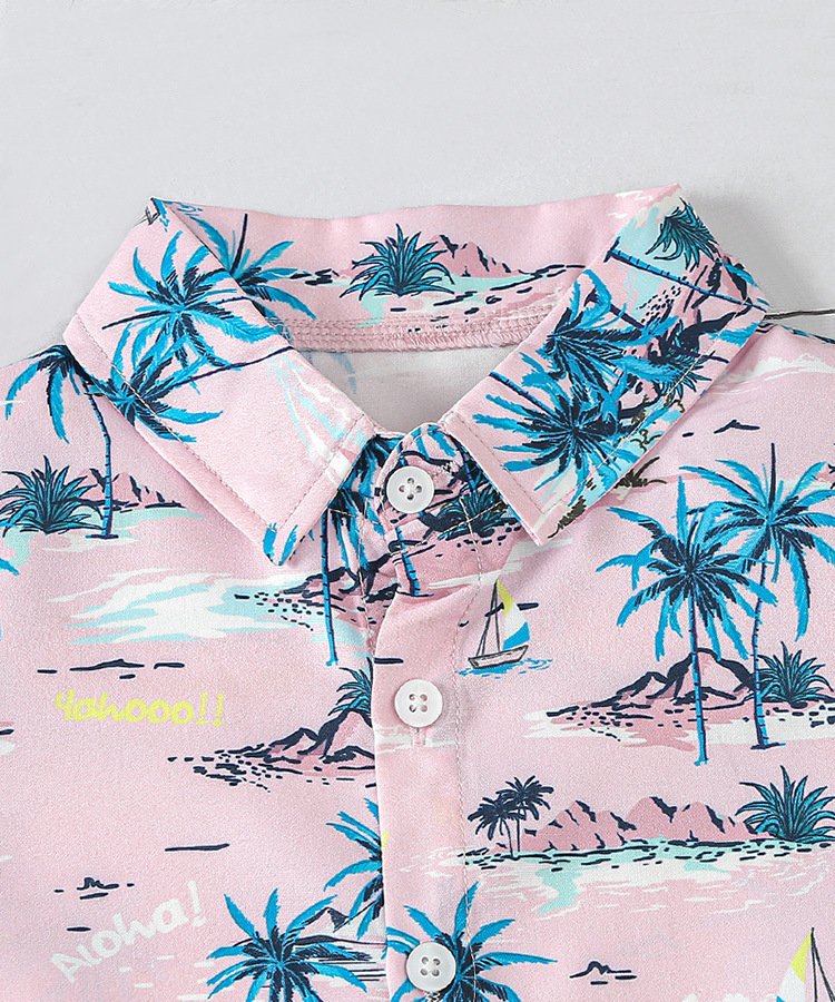 Mother&Kids Boys short-sleeved shirt Children's summer beach wind Beach holiday coconut print casual top trend_voghion.com
