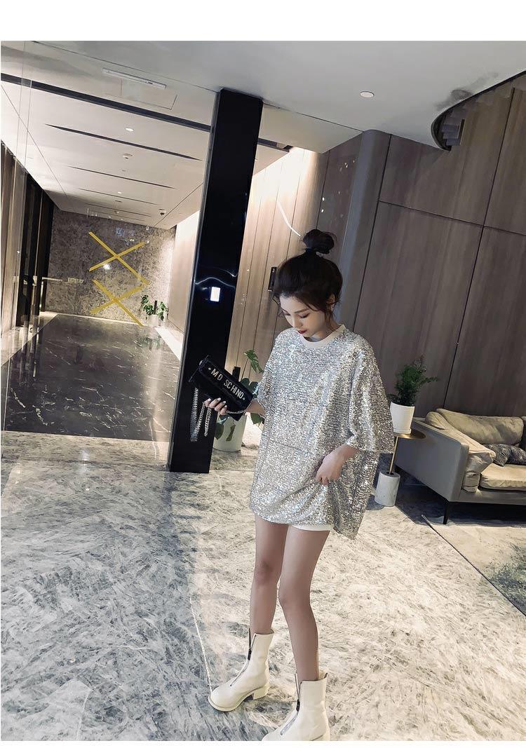 2025 Summer New Korean Edition Loose And Slim Shining Heavy Industry Blingbling Casual Short Sleeved T-shirt For Women_voghion.com