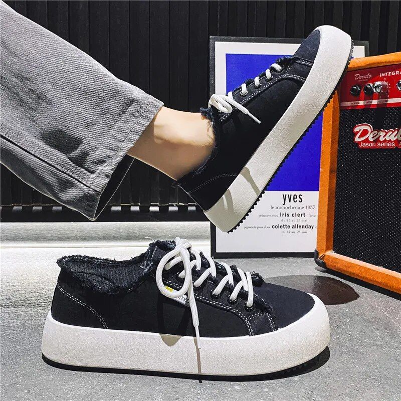 Baskets plateforme en toile pour homme baskets chunky blanches_voghion.com