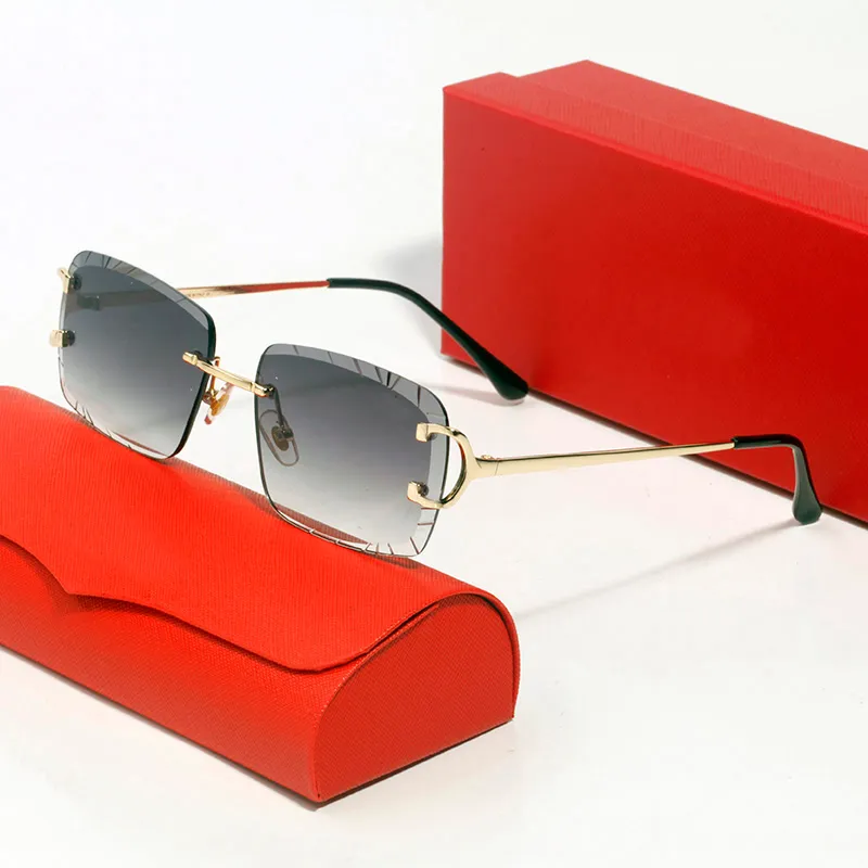 Designer Sonnebrëller fir Fraen Summer Strand Gold Buschtawen op der Lëns Randlos Sechseckeg Sonnebrëll Moud Frame Onregelméisseg_voghion.com