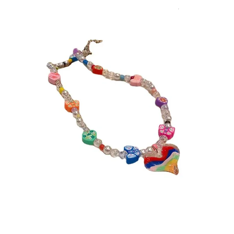 Collar con colgante de corazón y cereza mujer estilo y2k boho_voghion.com