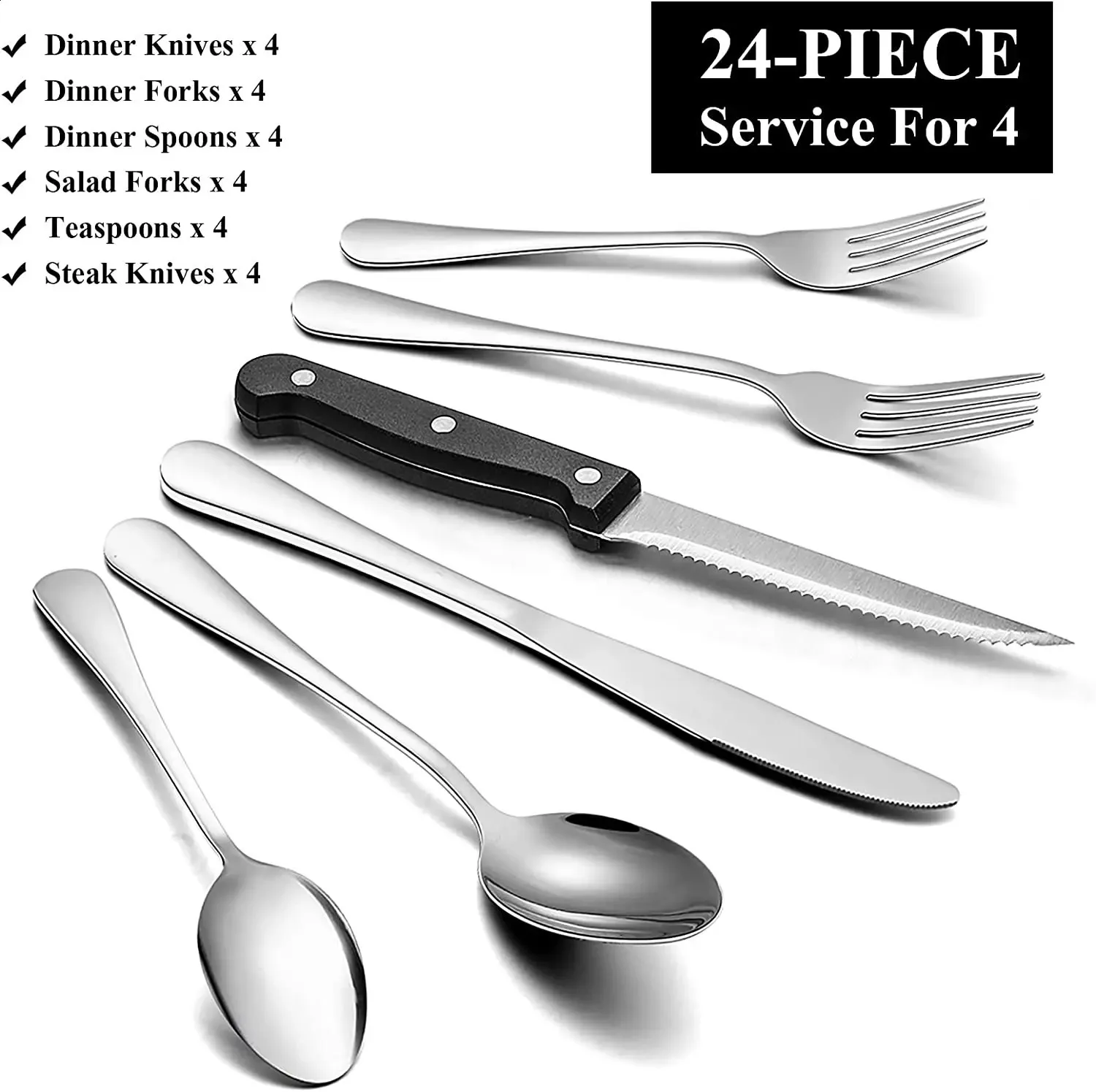 24-Pc Flatware - Steak Knife｜4-Person Set｜240826 EU_voghion.com