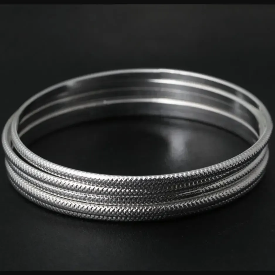 Beautiful Sterling Silver Bangle Bracelet For Women Pair Set_voghion.com