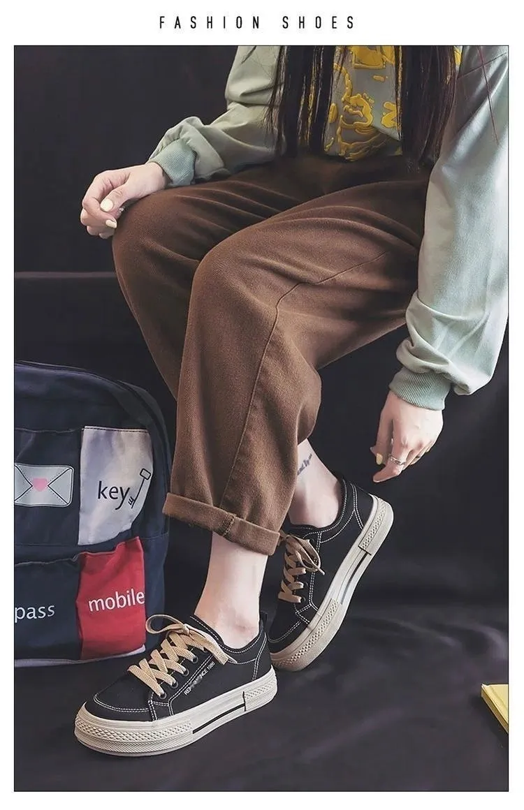 canvas Women's Summer Casual Versatile White Black Big Toe Shoes Autumn Thick Sole Breathable Board_voghion.com