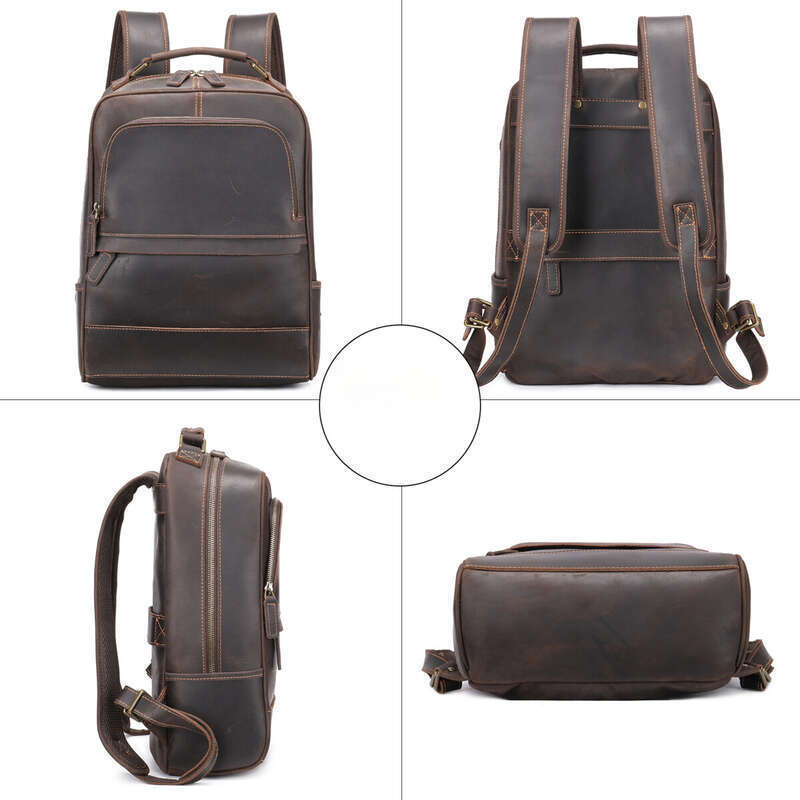 Leather Running Backpack, Large Capacity Cowhide Leather Travel Bag, Men's_voghion.com