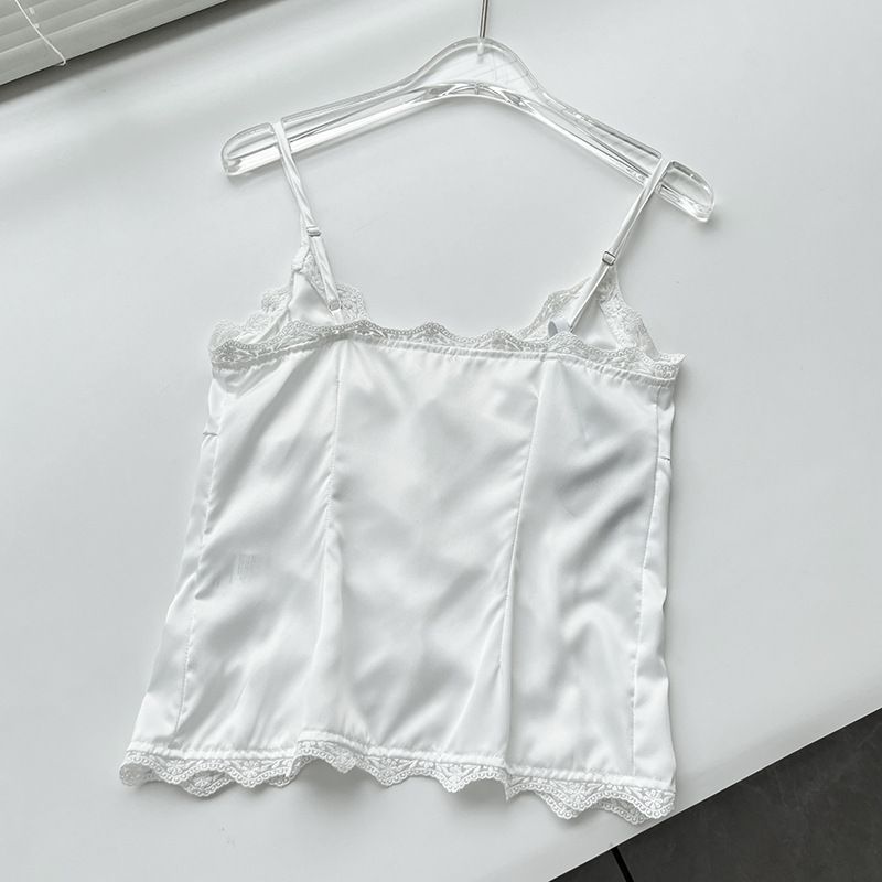 Nouveau haut d'été en satin et dentelle blanche pour femme, coupe slim, petit caraco à boutons, 3403_voghion.com