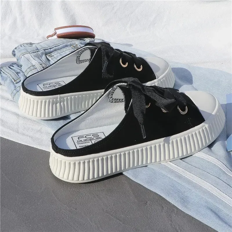Sneakers estive da donna, pantofole e sandali da donna, ciabatte sportive con fiocco, scarpe alte, punta tonda, cotone, junior, bianco F_voghion.com