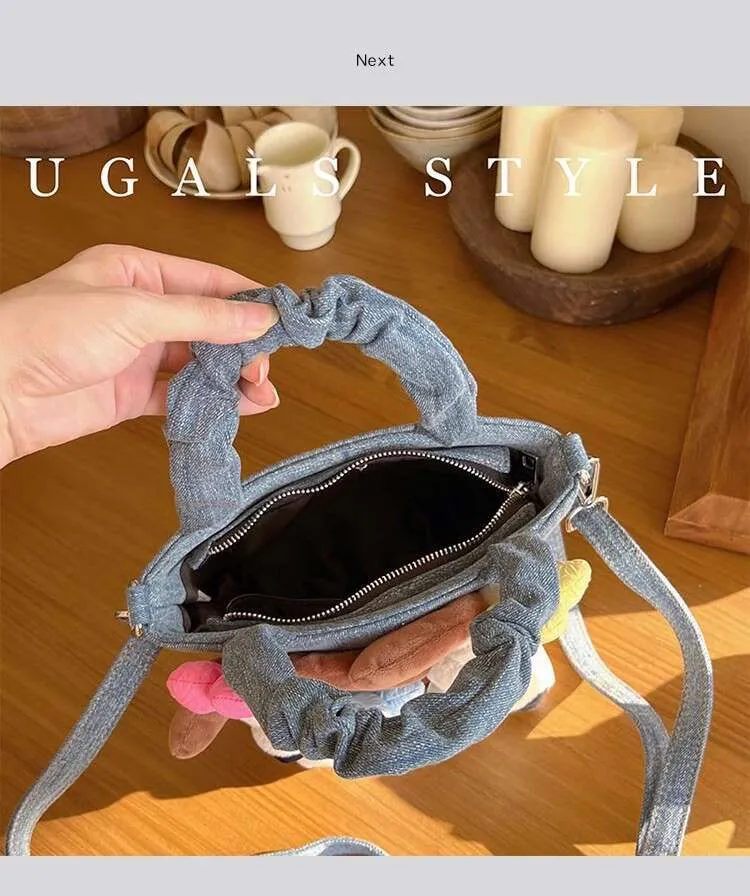 Bolso de mano de mezclilla con forma de cubo de peluche para mujer, de gran capacidad, estilo bandolera, informal_voghion.com