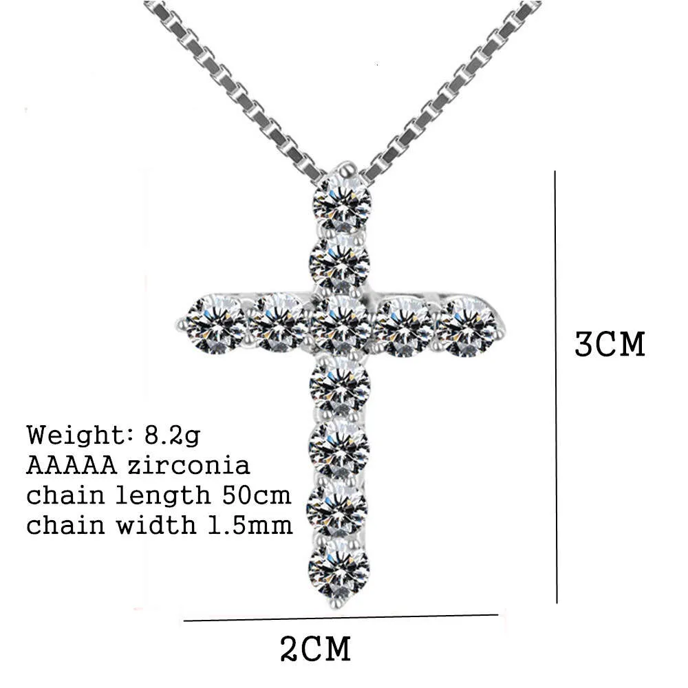 Collana in argento sterling da 16-24 pollici con catena a maglie e cristallo lucido, ciondolo a croce classico per donna e uomo, gioielli di moda e regali._voghion.com