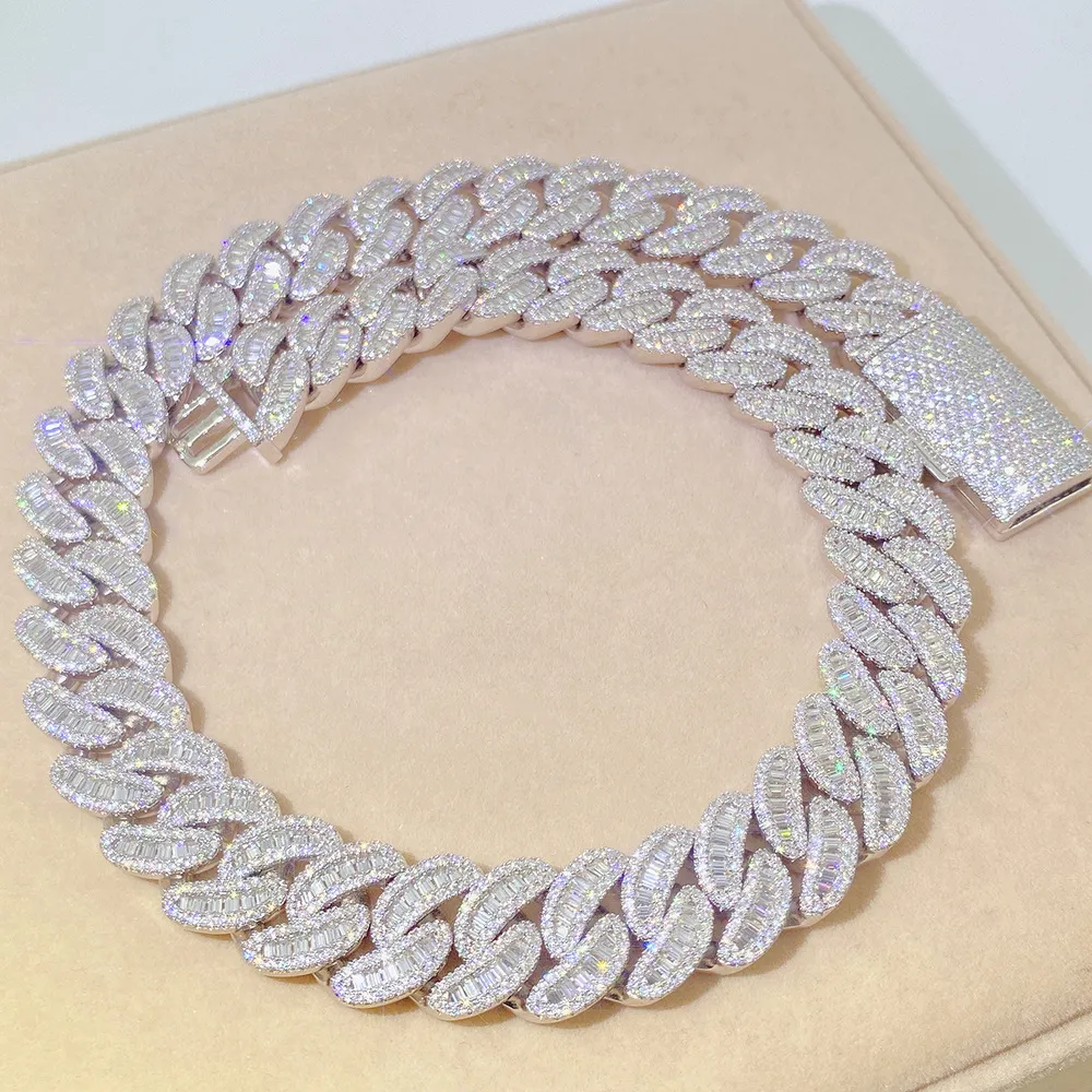 Men's Iced Out Cuban Link Chain Necklace Sterling Silver_voghion.com