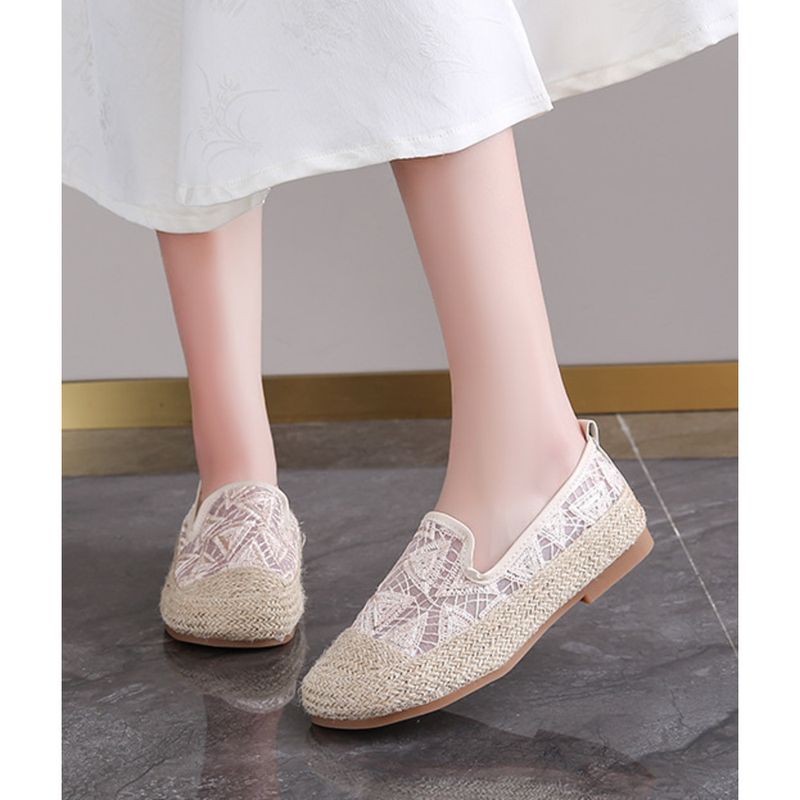 Fisherman Women 2024 new summer lace mesh lazy one slip-on cloth soft sole single shoes_voghion.com