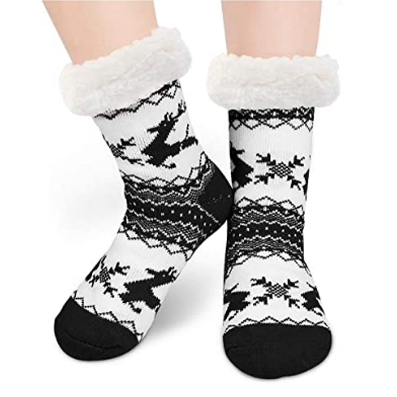 Underwear & Sleepwears Cozy Winter Fleece-Lined Anti-Slip Slipper Socks For Women - Soft Indoor House Shoes With Festive Reindeer Pattern_voghion.com