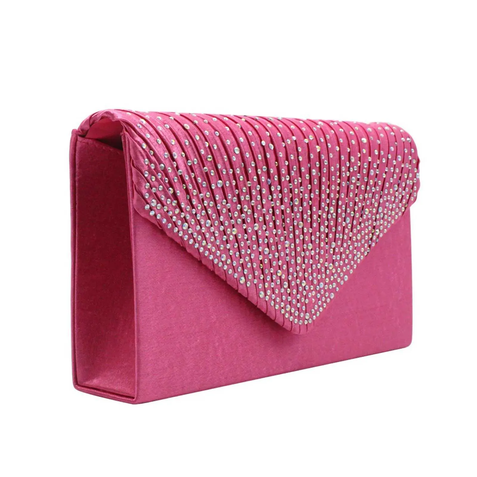 Modische und elegante Clutch für Damen aus Satin mit rhinestone-verzierter Schulterpartie, dünne Kette, passend zu Party- und Bankettkleidern, Abendtasche_voghion.com