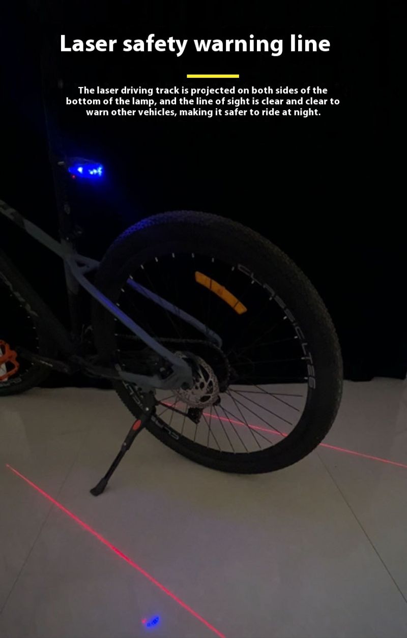 Phares de vélo, feux arrière d'avertissement de sécurité parallèles au laser, accessoires de vélo de montagne anti-vol, équipement d'équitation_voghion.com