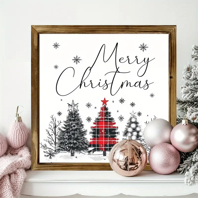 20x20 cm rustik träskylt med texten "God Jul" - julgransdekoration för vardagsrum/sovrum, lätt och polerad, juldekoration_voghion.com