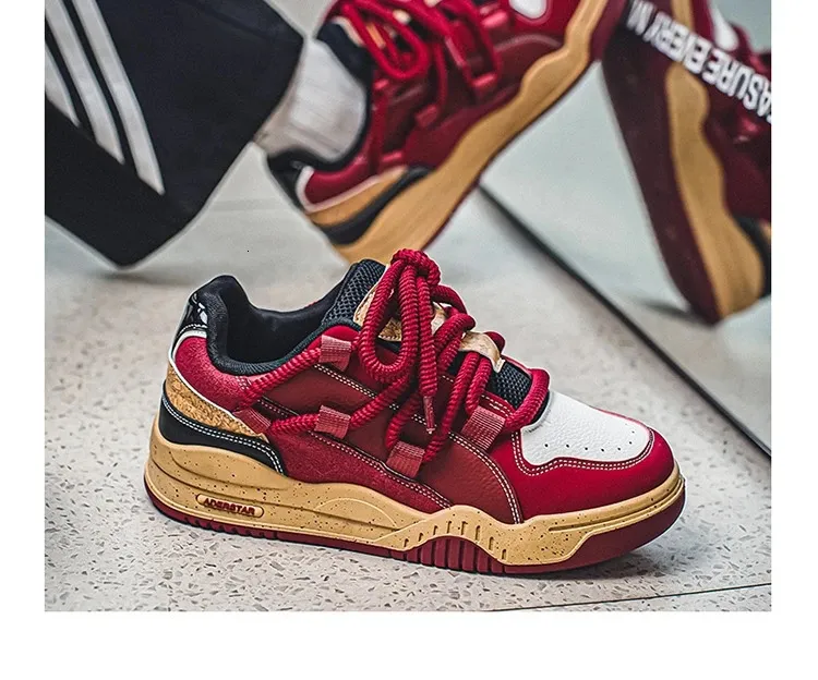 Modne, platformowe, retro, czerwone, uliczne, hip-hopowe buty męskie, trampki do skateboardingu, męskie, niskie, codzienne, sportowe buty sportowe 250310_voghion.com