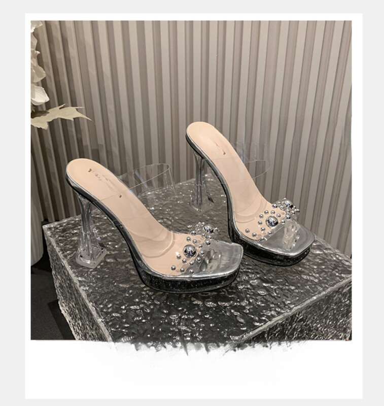 2025 Summer New Pearl Transparent Belt Round Head Waterproof Platform Super High Heel Casual Fashion Sandals_voghion.com