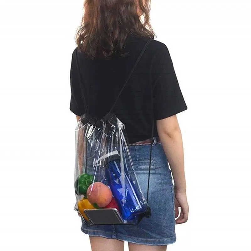 New Transparent Drawstring Backpack Fruit storage Tote Gym Bag Sport Pack Unisex Large Capacity Lightweight Beach_voghion.com