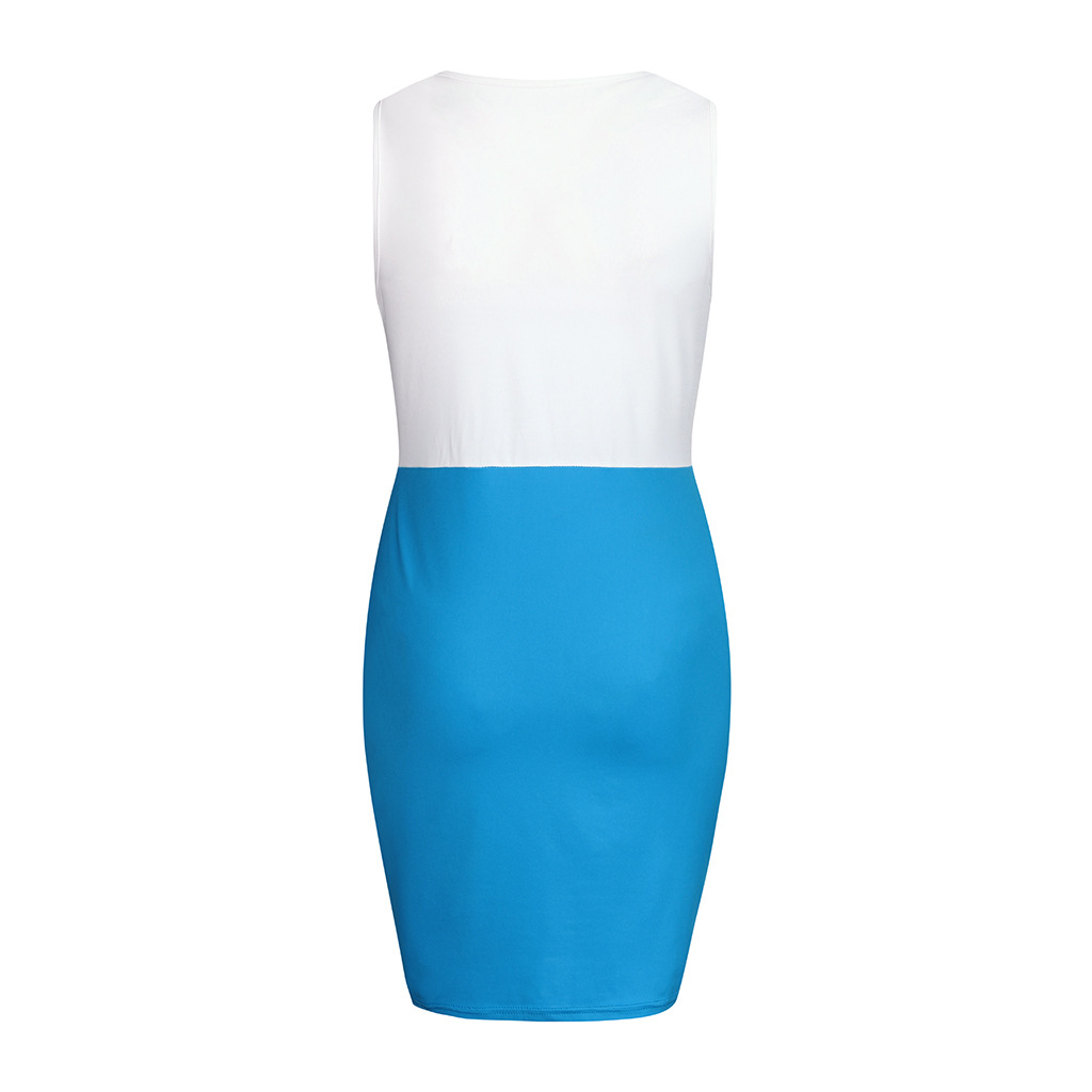 Family matching women's clothing sleeveless contrast color stitching maternity dress dress hip skirt_voghion.com