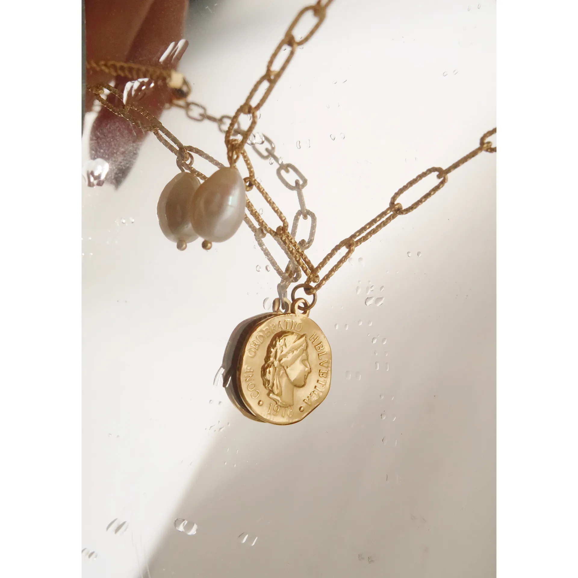 Colliers pendentifs Collier ras du cou en perles de culture baroques Collier à billes plaqué chaîne à billes Bijoux vintage Cadeaux pour_voghion.com