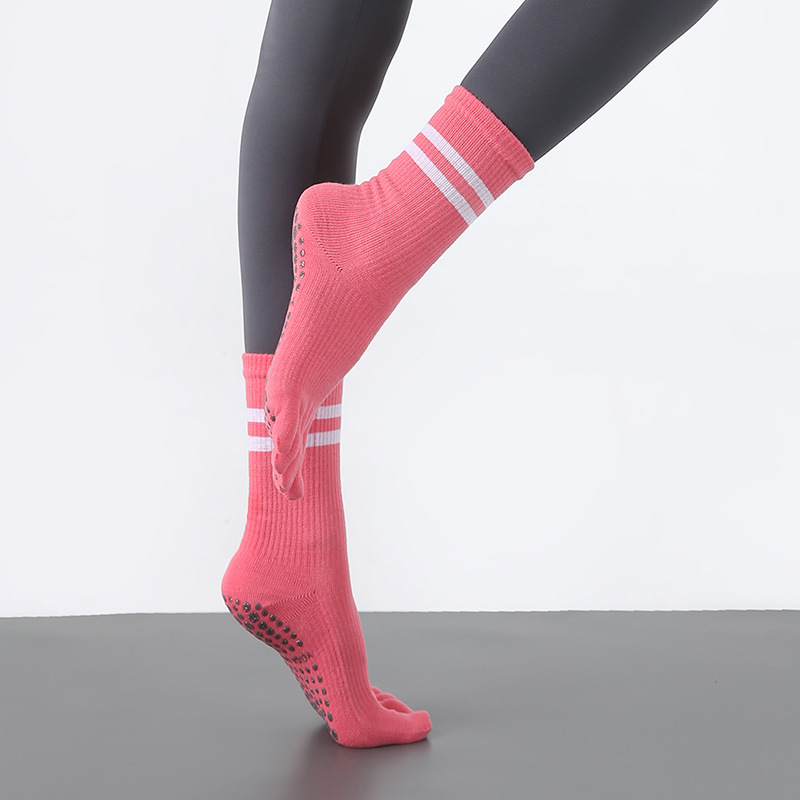 Calzini a compressione a cinque dita, antiscivolo, elastici, a tubo alto, da donna, per yoga, autunno e inverno, snellenti per le gambe_voghion.com